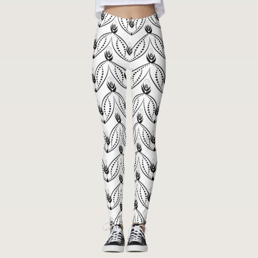 Seamless Black and White Pattern Leggings (Voorkant)