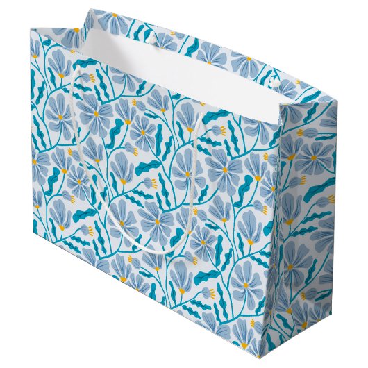 Seamless Blue Mid-Century Modern Floral Pattern Groot Cadeauzakje (Achterkant Gekanteld)