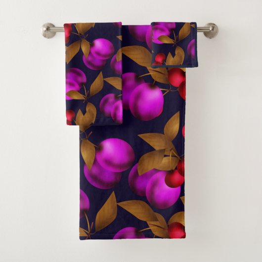 Seamless dark plum fruits purple berries cherry (En situation)