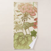 Seamless floral pattern. Green foliage, pink gera Badhanddoek (Badhanddoek)