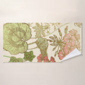 Seamless floral pattern. Green foliage, pink gera Badhanddoek (Badhanddoek)