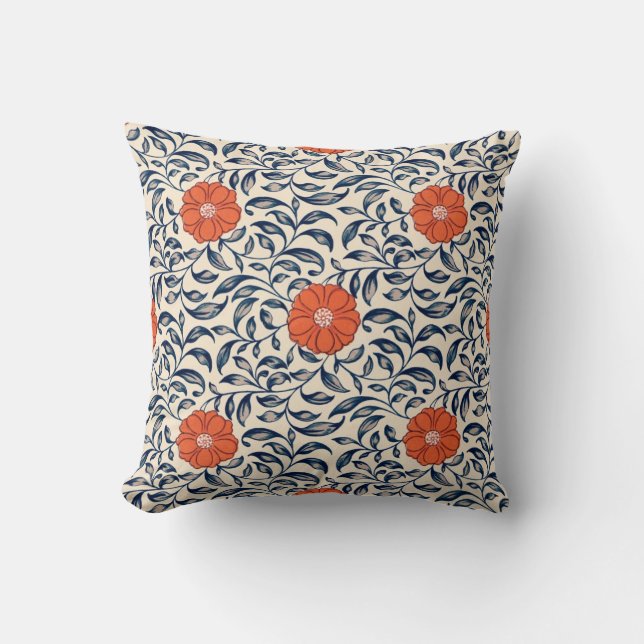 Seamless floral pattern with vibrant orange flower kussen (Voorkant)