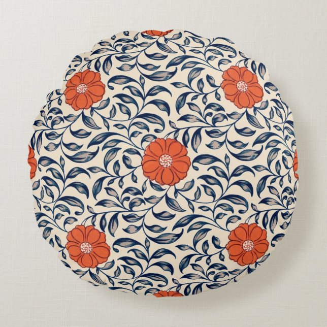 Seamless floral pattern with vibrant orange flower rond kussen (Voorkant)