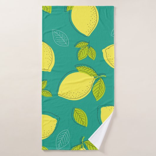 Seamless Hand Drawn Lemon with Leaves Pattern in B (Serviette de bain)