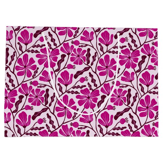 Seamless Magenta Mid-Century Modern Floral Pattern Groot Cadeauzakje (Achterkant)