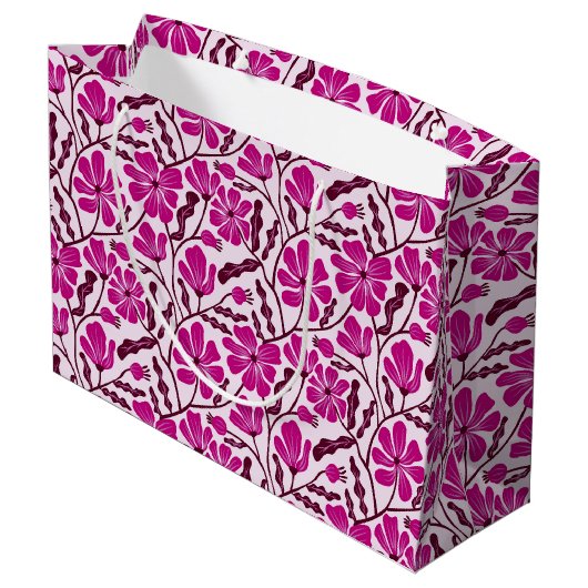 Seamless Magenta Mid-Century Modern Floral Pattern Groot Cadeauzakje (Achterkant Gekanteld)