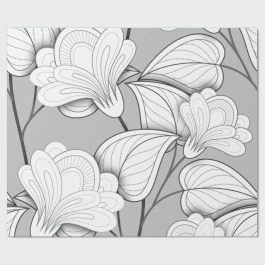 Seamless Monochrome Floral Pattern. Hand Drawn Flo Cadeaupapier (Vlak)