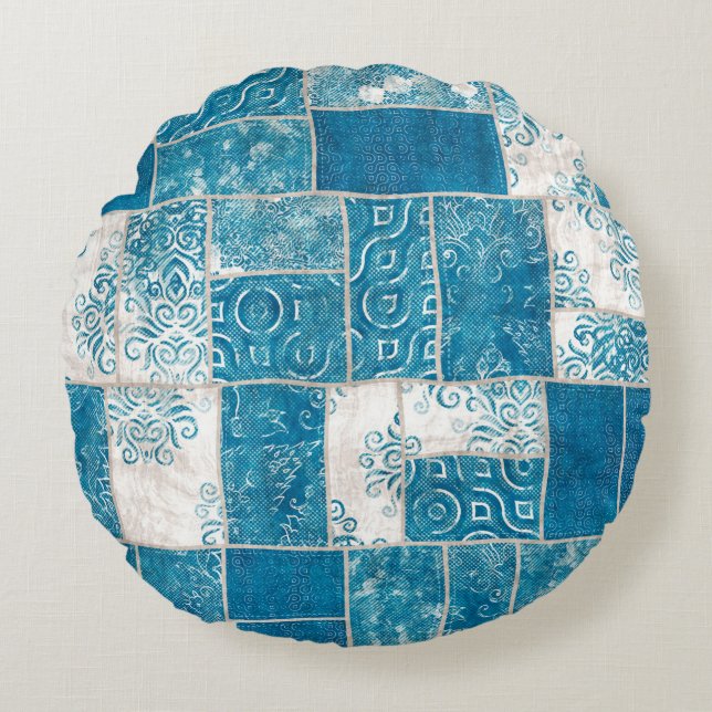 Seamless patchwork collage mix quilt pattern print rond kussen (Voorkant)