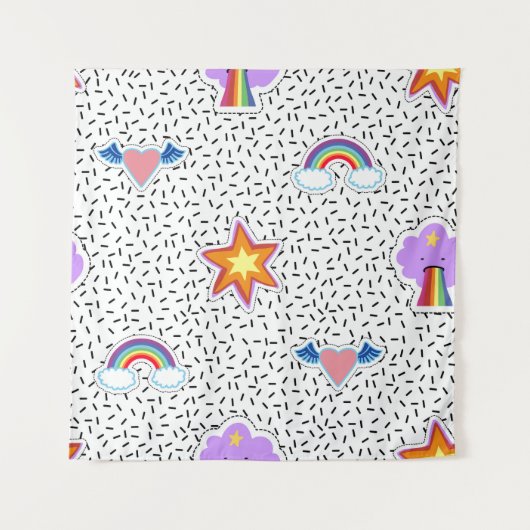 Seamless pattern background with patch cartoon sta wandkleed (Voorkant)