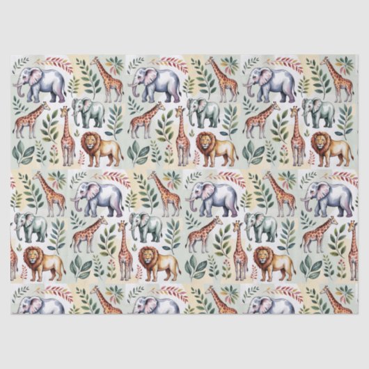 Seamless pattern featuring elephants lions tissuepapier (Voorkant)