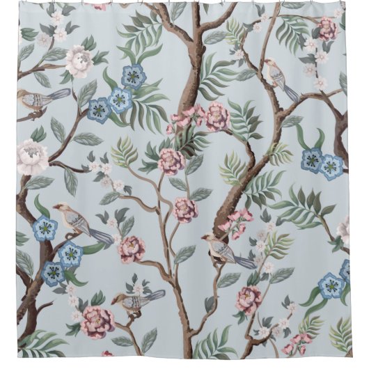Seamless pattern in chinoiserie style with peonies douchegordijn (Voorkant)
