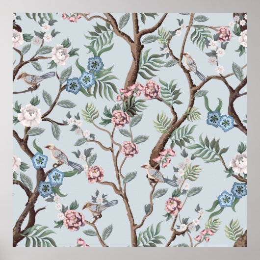 Seamless pattern in chinoistijl with peonies poster (Voorkant)