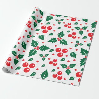 Seamless pattern of holly berry leaves cadeaupapier