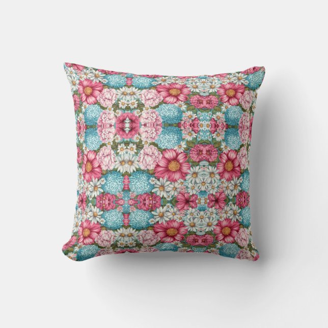  Seamless pattern of pink, blue, and white hydrang Kussen (Voorkant)