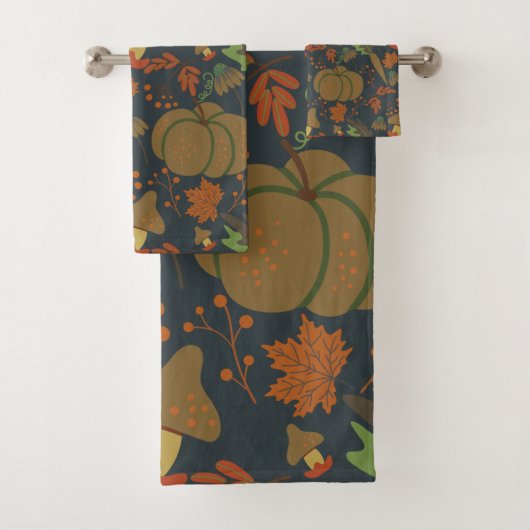 Seamless pattern Pumpkin & carrot dark background Bad Handdoek (Insitu)