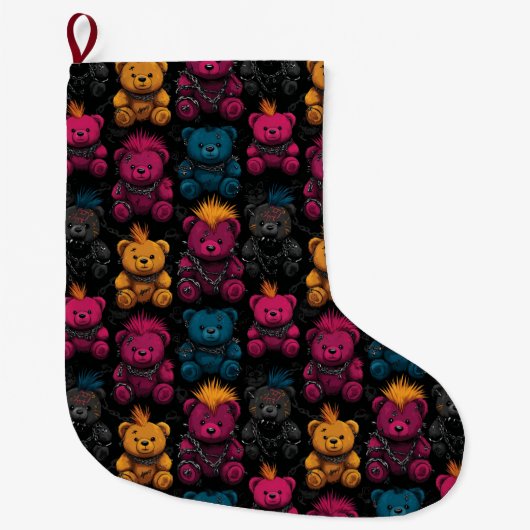 Seamless Pattern Rebellious Punk Rock Teddies Grote Kerstsok (Voorkant)