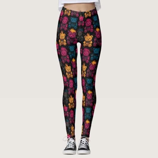 Seamless Pattern Rebellious Punk Rock Teddies Leggings (Voorkant)