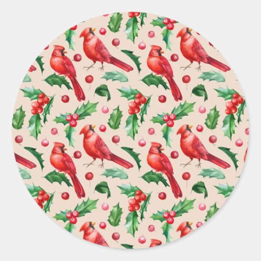 Seamless pattern red cardinal birds ronde sticker (Voorkant)