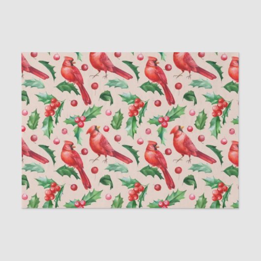 Seamless pattern red cardinal birds tissuepapier (Voorkant)