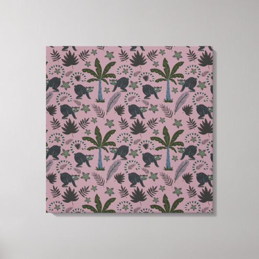 Seamless pattern Tropical animals monkey jumping Canvas Afdruk (Voorkant)
