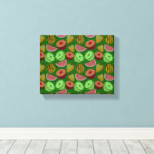 Seamless pattern tropical fruit & green background canvas afdruk (Insitu (Houten vloer))