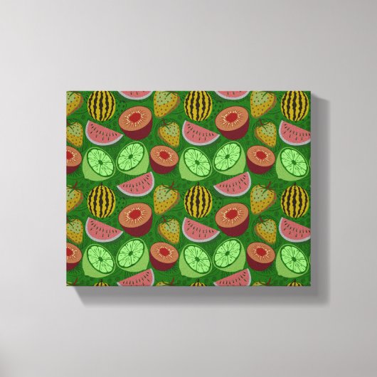 Seamless pattern tropical fruit & green background canvas afdruk (Voorkant)