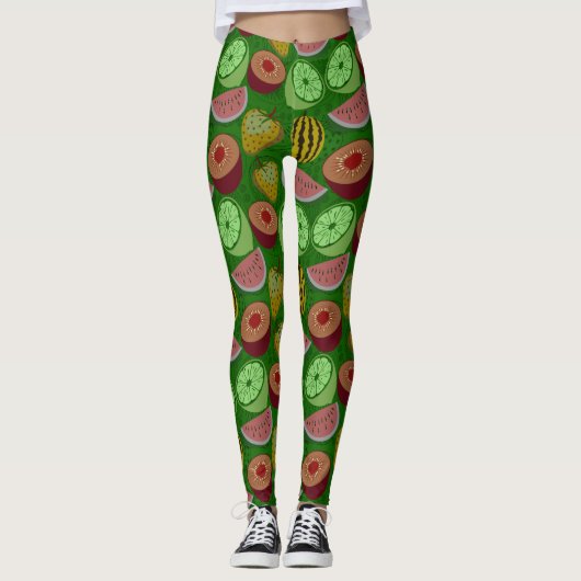 Seamless pattern tropical fruit & green background leggings (Voorkant)