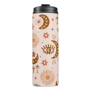 seamless pattern with celestial eye, moon, sun thermosbeker