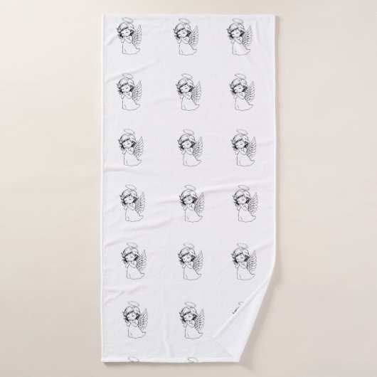 Seamless Pattern with Cute Hand-Drawn Angels – Vec (Serviette de bain)