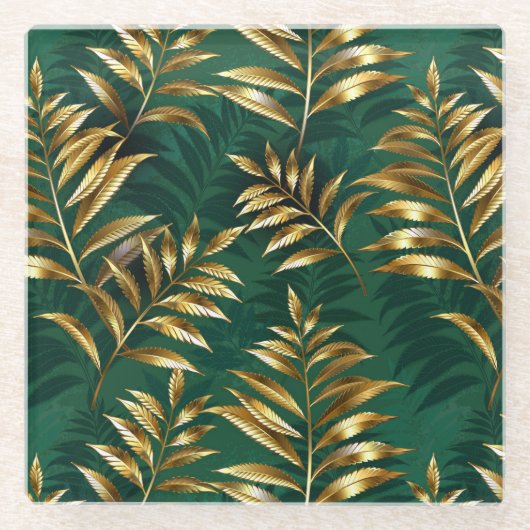 Seamless pattern with golden ferns glazen onderzetter (Voorkant)