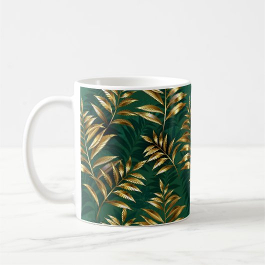 Seamless pattern with golden ferns koffiemok (Links)