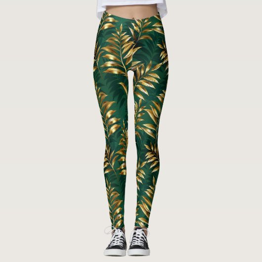 Seamless pattern with golden ferns leggings (Voorkant)
