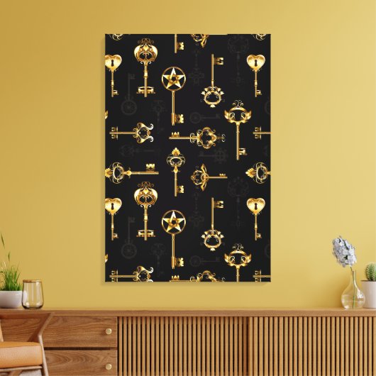 Seamless Pattern with Golden Keys Canvas Afdruk (Insitu (Woonkamer))