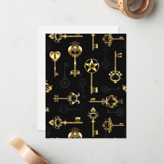 Seamless Pattern with Golden Keys Notitiekaartje (Voorkant / Achterkant in situ)