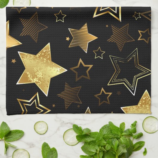 Seamless pattern with Golden Stars Theedoek (Gevouwen)
