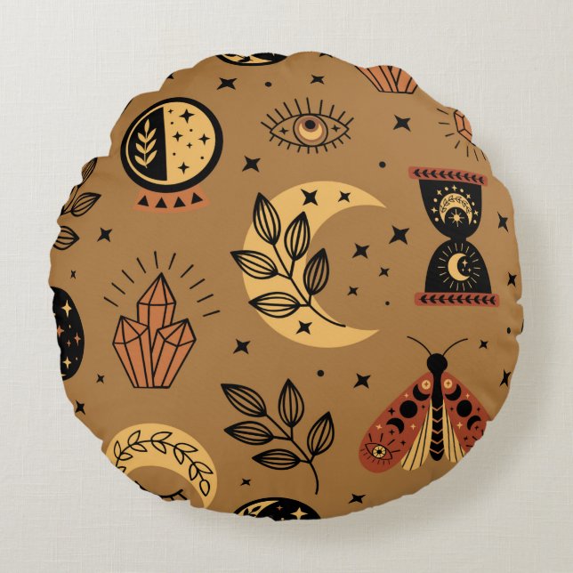 seamless pattern with magical elements rond kussen (Voorkant)