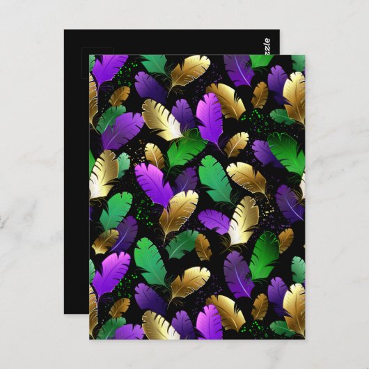Seamless Pattern with Mardi Gras feathers Briefkaart (Voorkant / Achterkant)