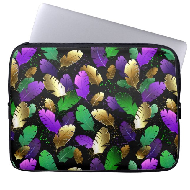 Seamless Pattern with Mardi Gras feathers Laptop Sleeve (Voorkant)