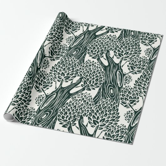  seamless pattern with old deciduous trees. Styliz Cadeaupapier (Uitgerold)