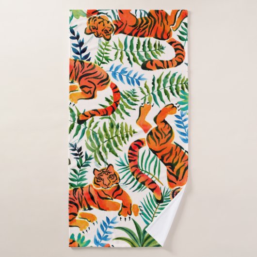 Seamless pattern with painted in watercolor tigers (Serviette de bain)