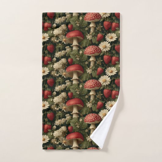 Seamless Pattern with Red Fly Agaric and Flowers (Serviette à main)