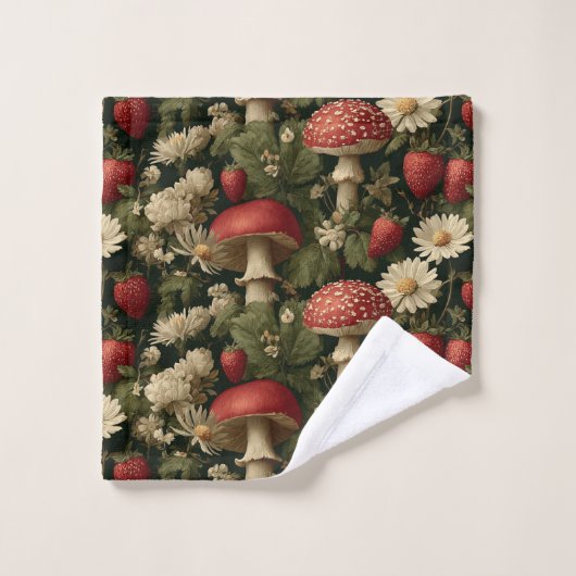 Seamless Pattern with Red Fly Agaric and Flowers (Gant de toilette)