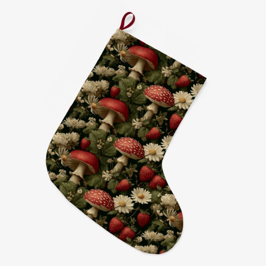 Seamless Pattern with Red Fly Agaric and Flowers Grote Kerstsok (Voorkant (Hangend))