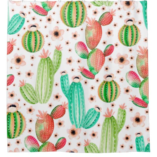 Seamless pattern with succulents. Watercolor cactu Douchegordijn (Voorkant)