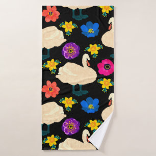 Seamless pattern with swans and flowers, hand draw