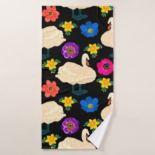 Seamless pattern with swans and flowers, hand draw (Serviette de bain)