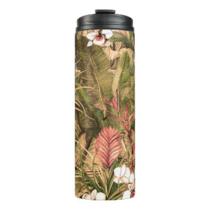 Seamless pattern with tropical leaves and flowers. thermosbeker