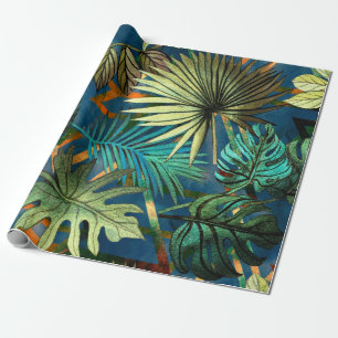 Seamless pattern with tropical leaves and geometri cadeaupapier