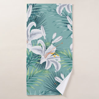 Seamless pattern with tropical leaves and royal wh