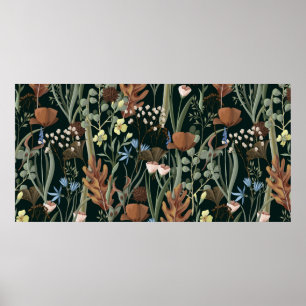 Seamless pattern with wild and dried flowers. Autu Poster